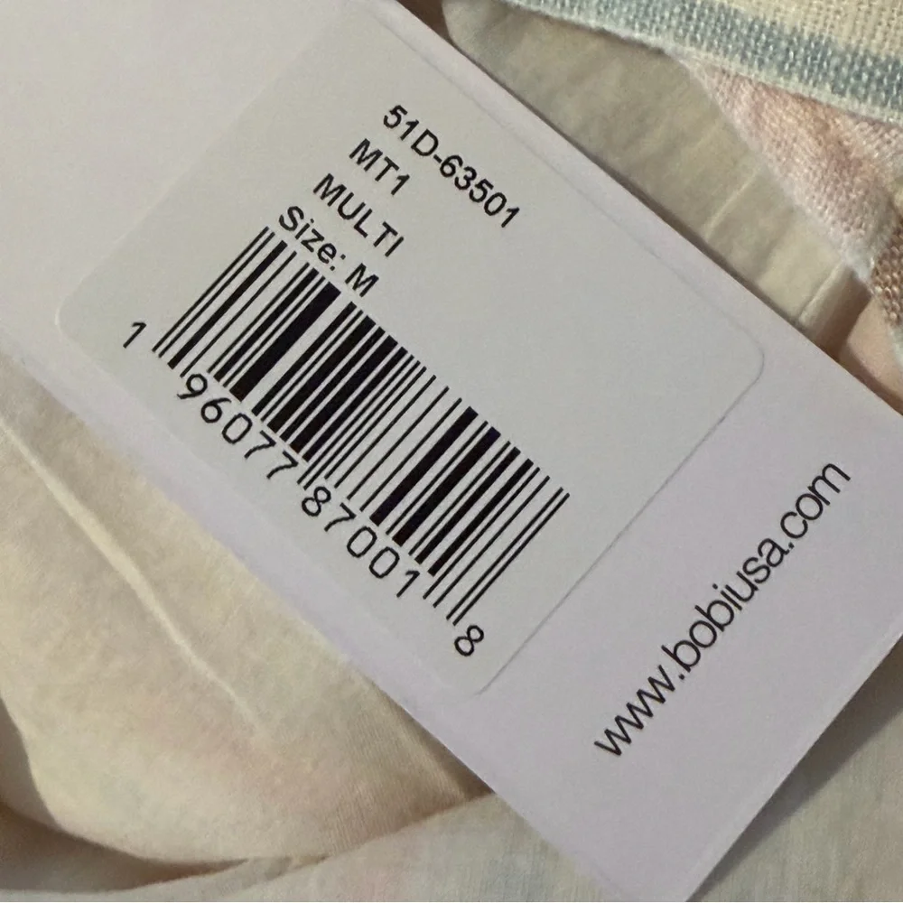 Bobi LA Square Neck Tiered -SZ M- Cream Multicolored Striped Linen Rayon Dress